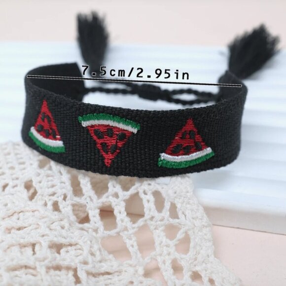 Embroidered Watermelon Bracelet Handmade Woven - Picture 4 of 6